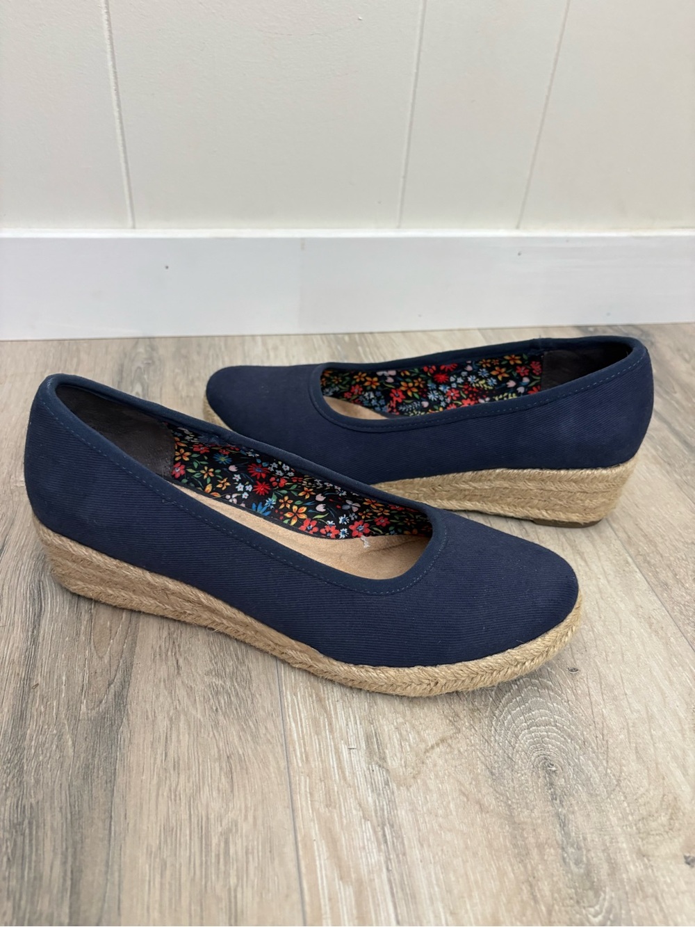 Life Stride Navy Canvas Wedge Espadrille